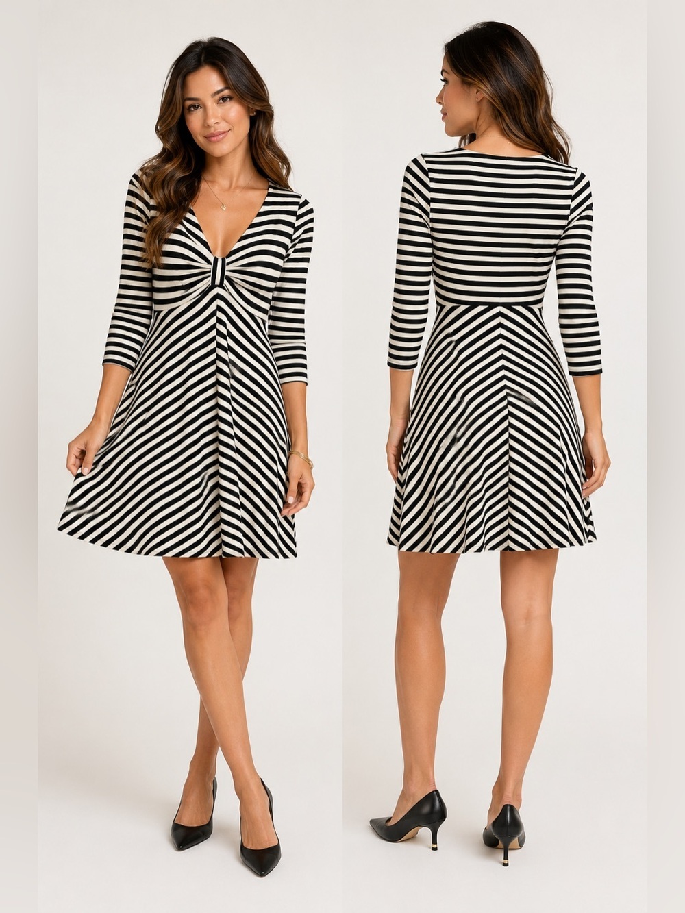 Kate Spade New York Black & Cream Striped Fit & Flare Dress Size Small